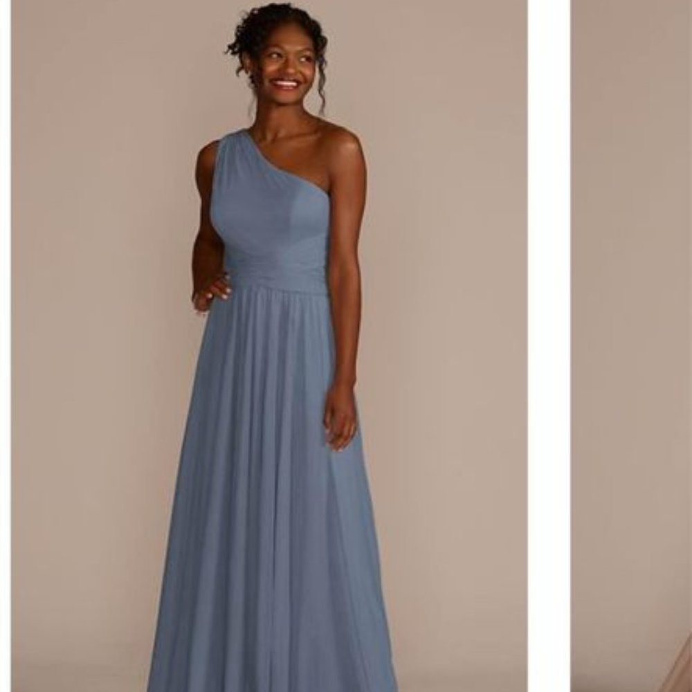 Davids Bridal Steel Blue Bridesmaid Dress